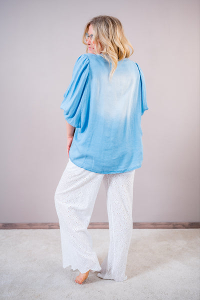 Oversize Bluse in Denim-Stil mit Fledermausärmeln, blau