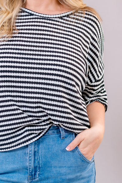 Weiches Baumwoll-Shirt mit Streifen, schwarz/cremeweiß