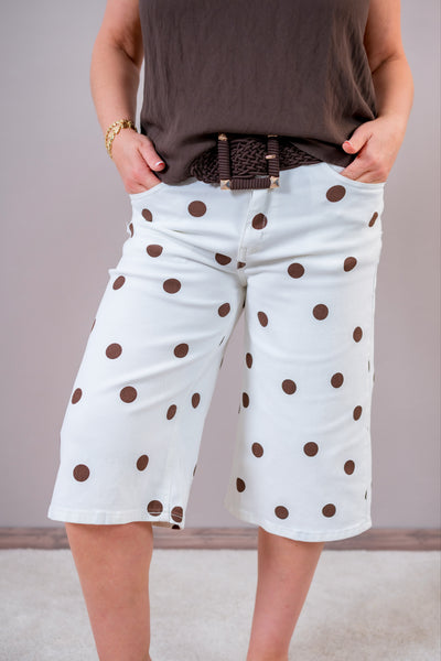 Jeans Bermuda mit Punkten, creme/schokobraun