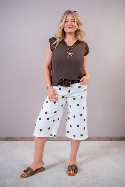 Jeans Bermuda mit Punkten, creme/schokobraun