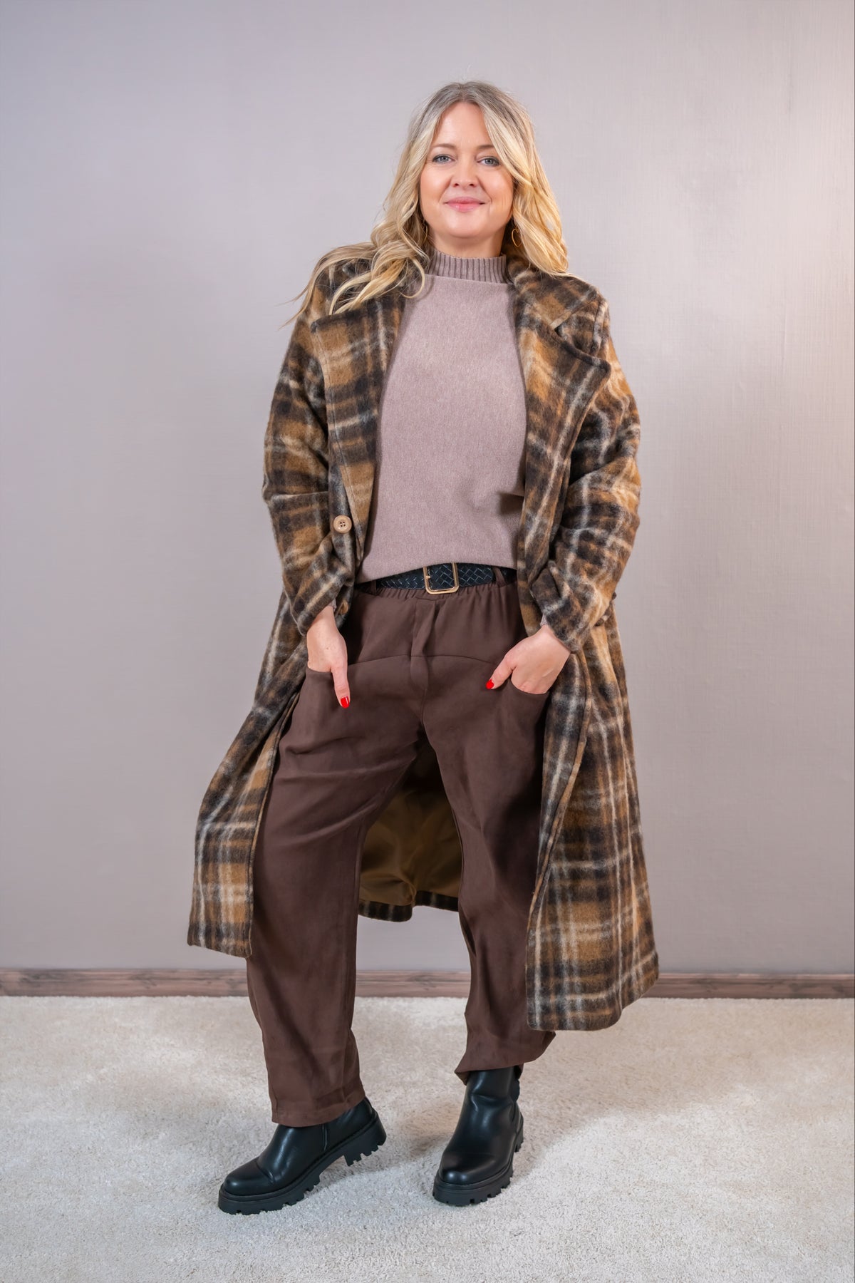 Karierter Mantel "Autumn Check", camel/braun