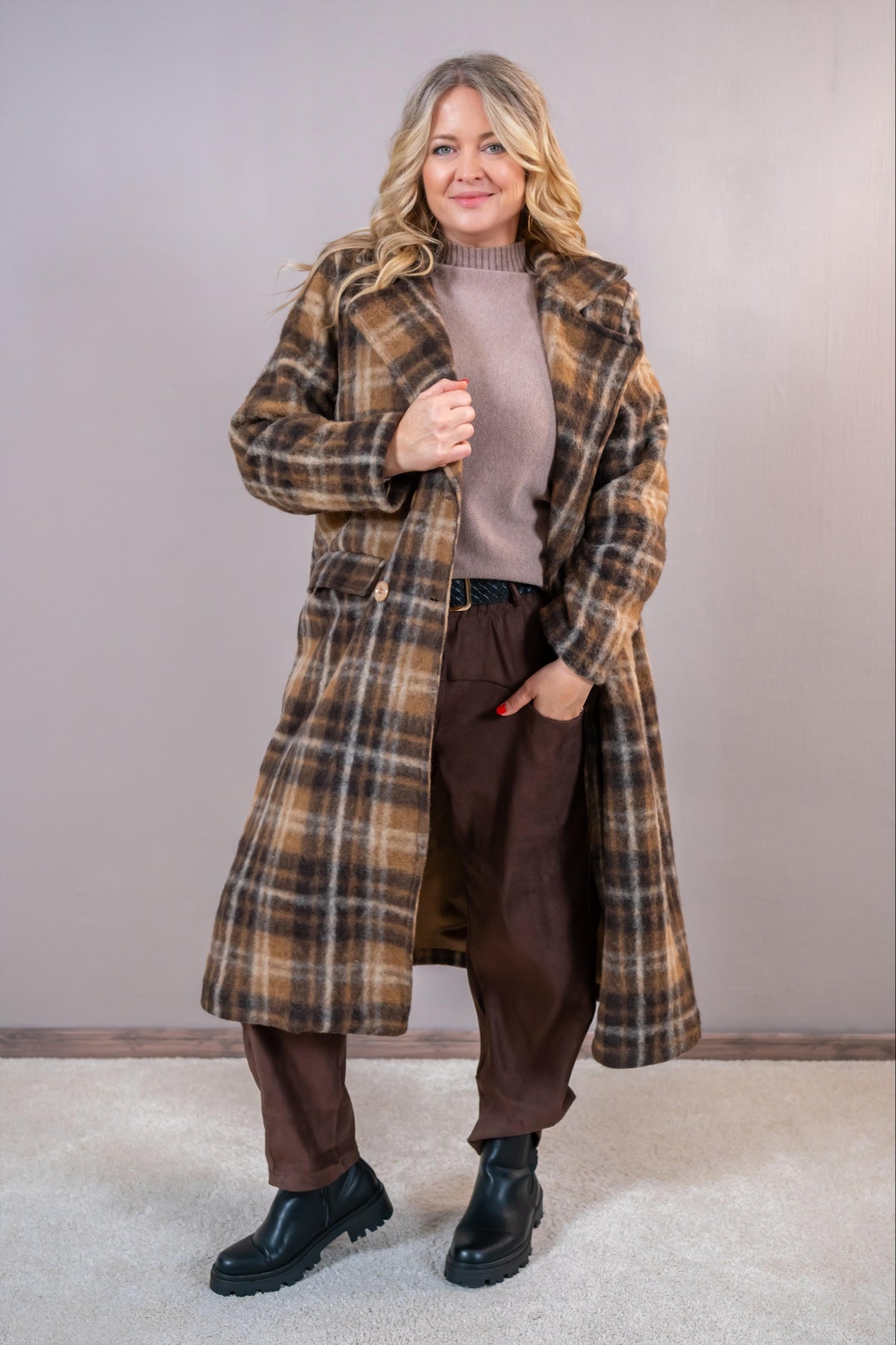 Karierter Mantel "Autumn Check", camel/braun