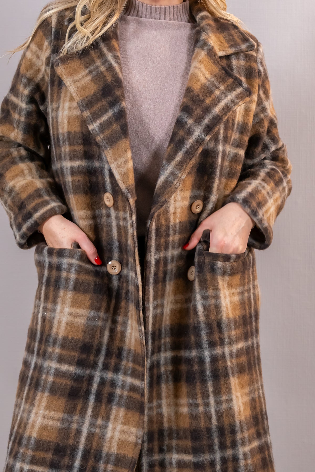 Karierter Mantel "Autumn Check", camel/braun