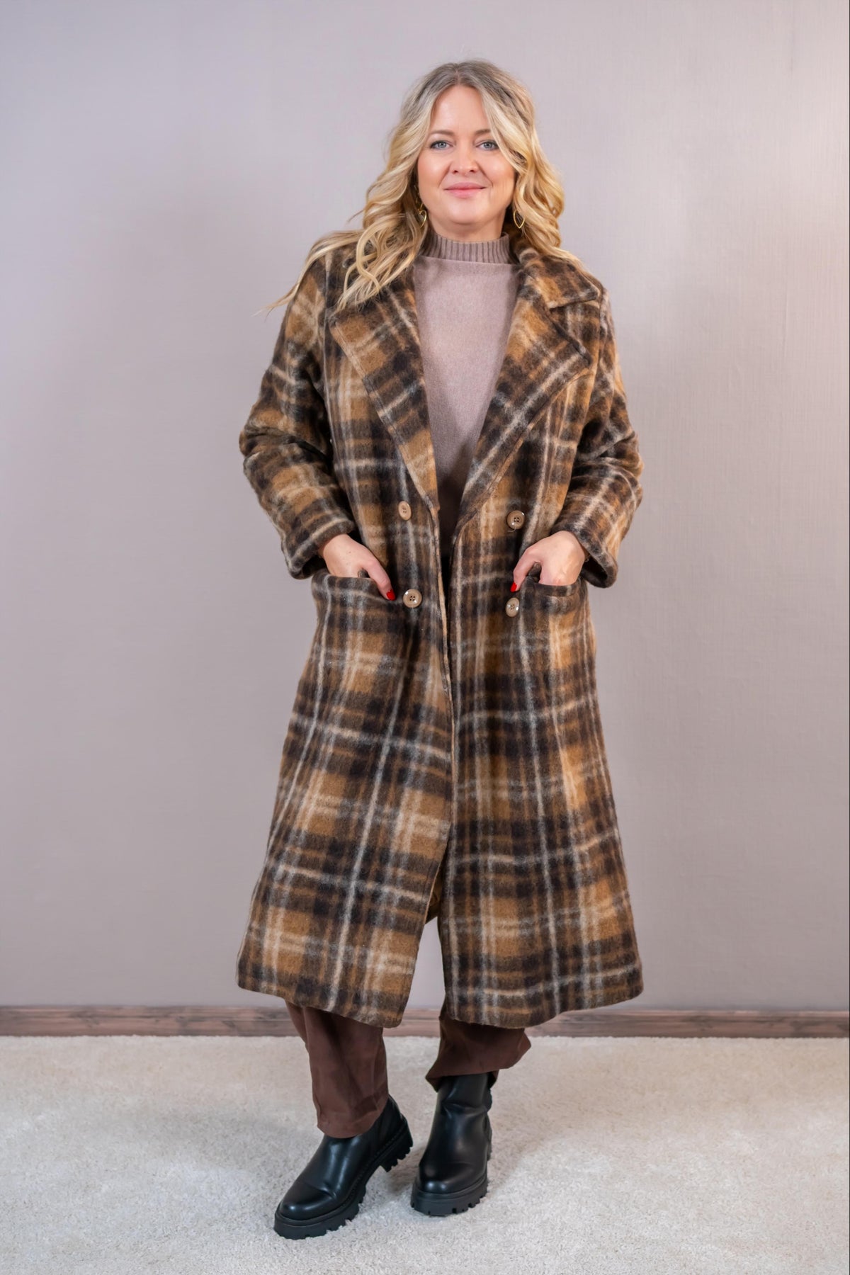 Karierter Mantel "Autumn Check", camel/braun