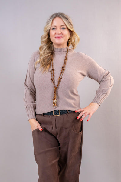 Feinstrickpullover mit Stehkragen, taupe