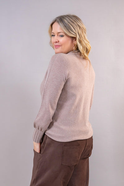 Feinstrickpullover mit Stehkragen, taupe