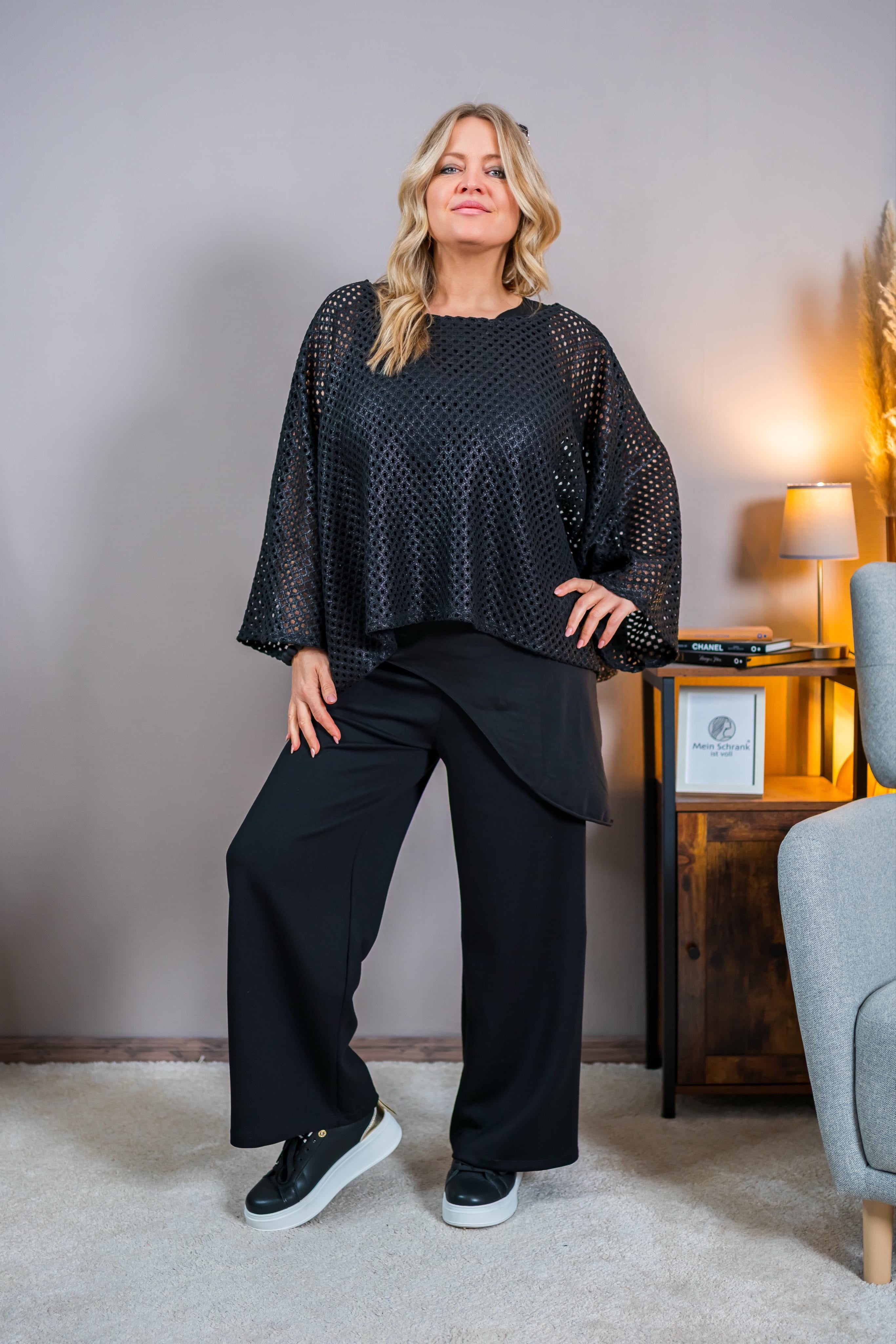 Oversize Netzshirt, schwarz