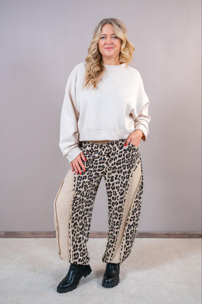 Leo Sweathose mit Inside-Out Details, beige/braun