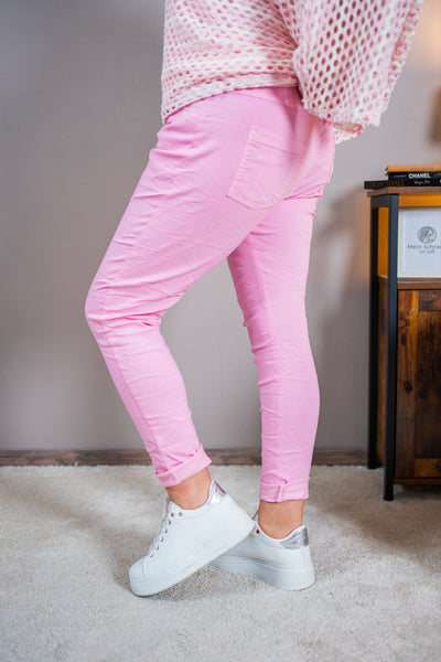Stretchhose in Crinkle-Optik, pink