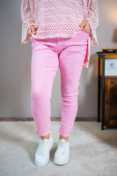 Stretchhose in Crinkle-Optik, pink