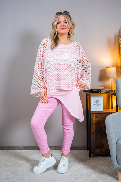 Stretchhose in Crinkle-Optik, pink