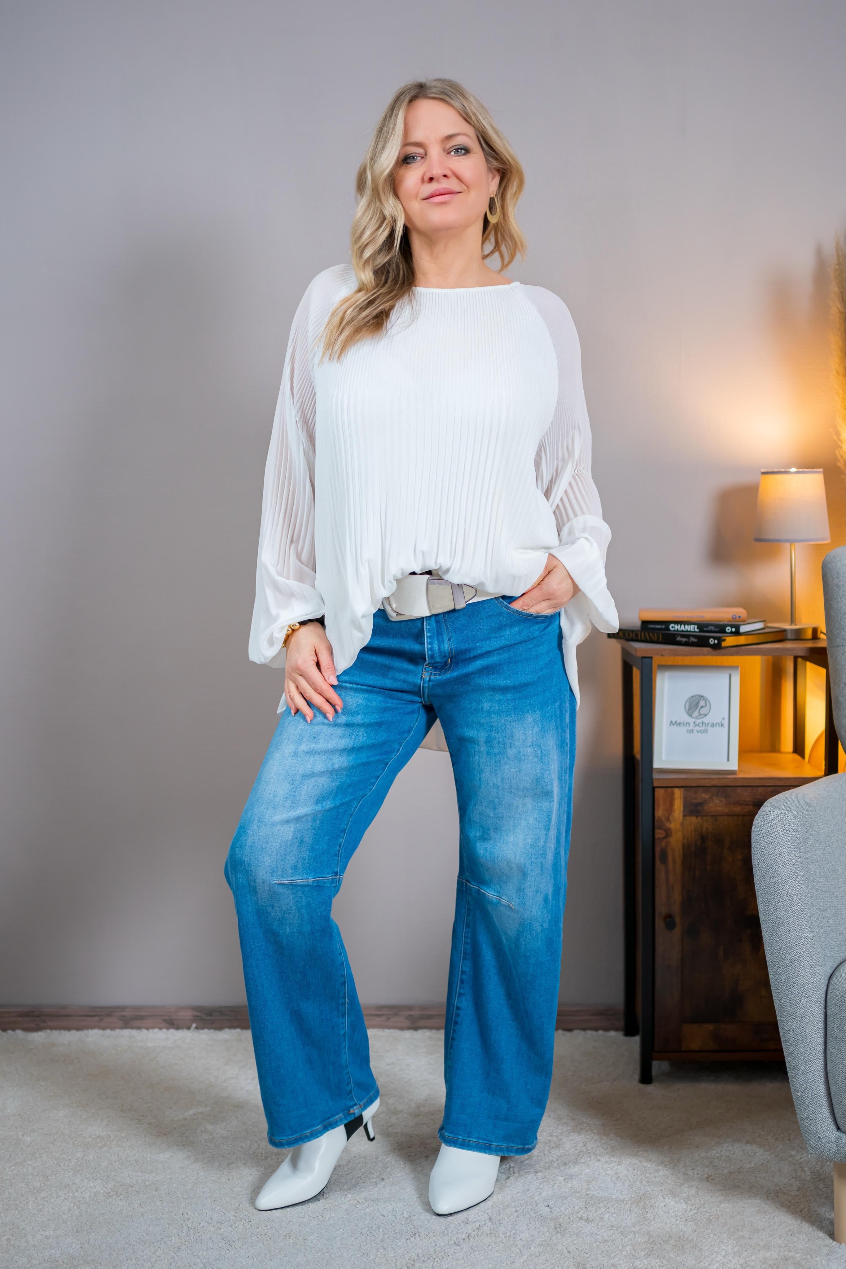 Plissee-Bluse, weiß