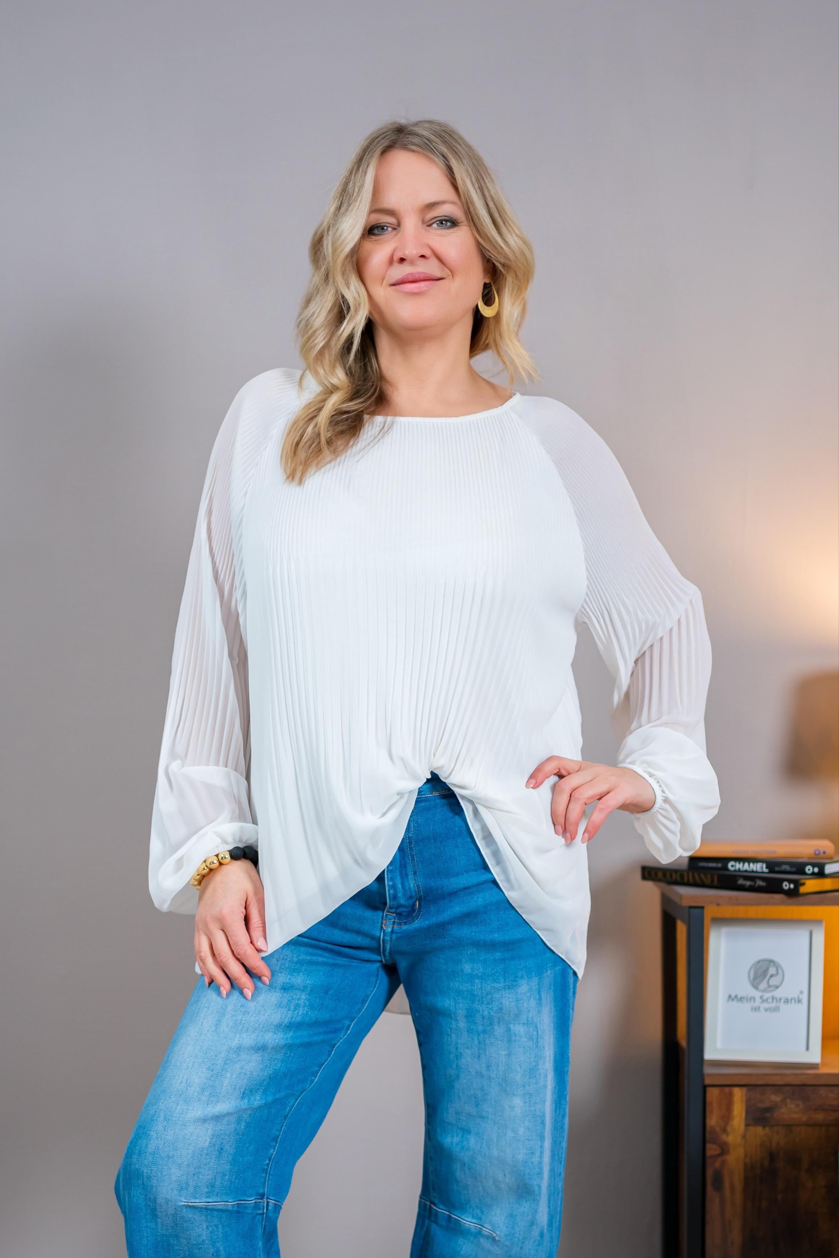 Plissee-Bluse, weiß