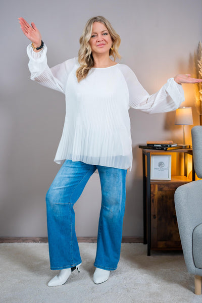 Plissee-Bluse, weiß