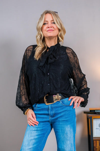 Bluse mit Spitze, schwarz