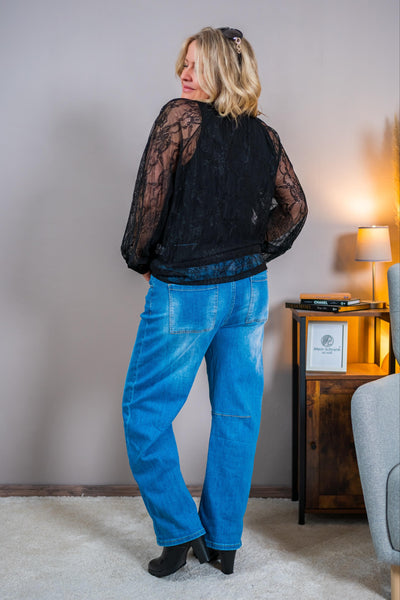 Bluse mit Spitze, schwarz