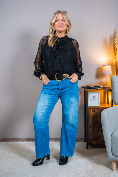 Bluse mit Spitze, schwarz