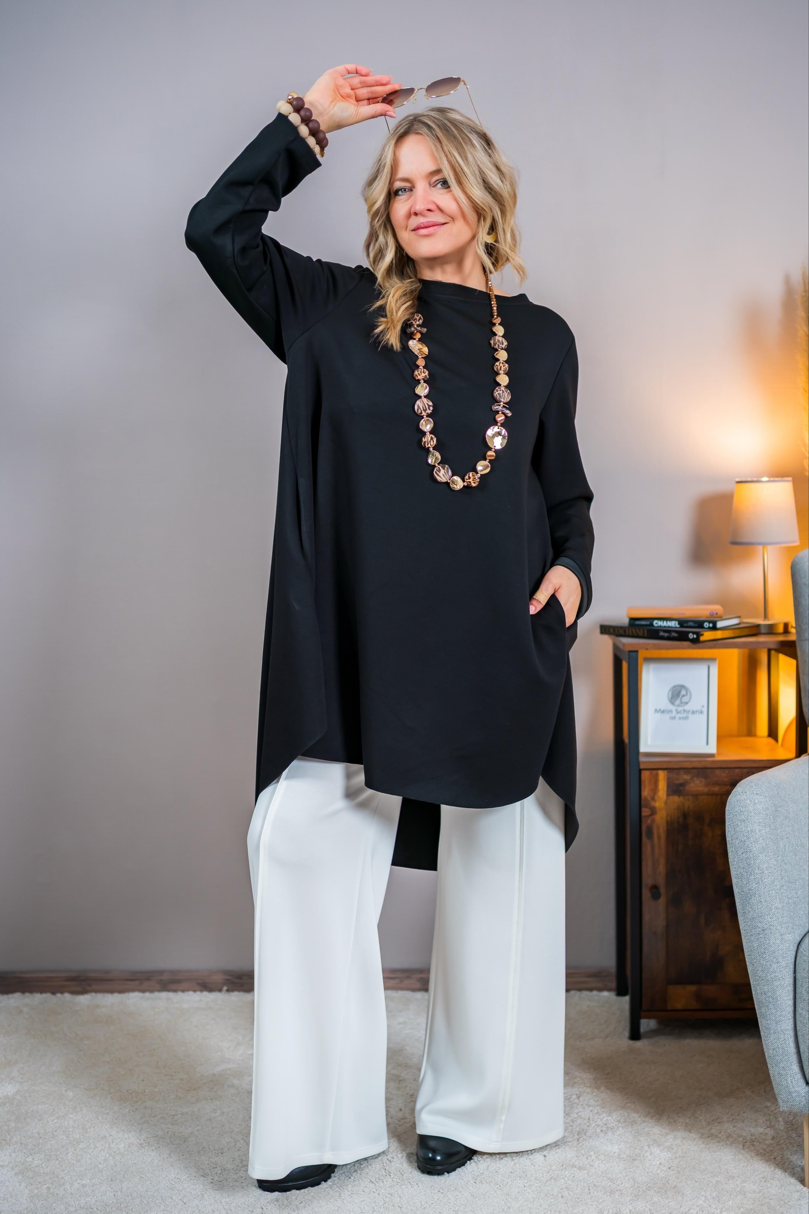 Oversize Shirtkleid, schwarz