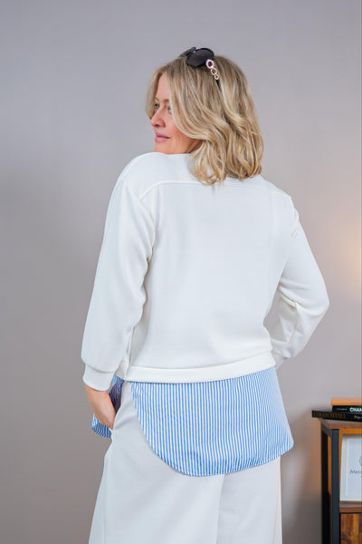 Pullover mit Bluseneinsatz, off-white/blau