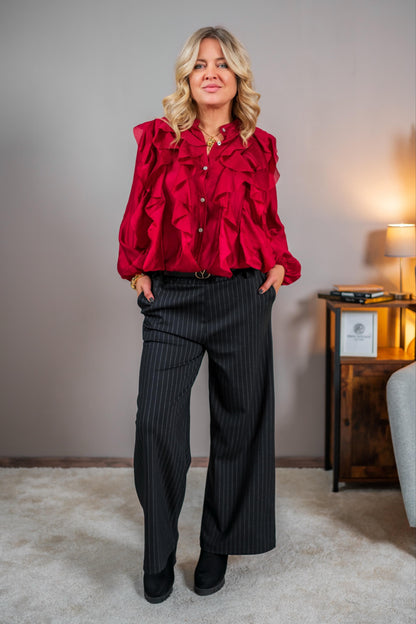 Bluse mit Volants, dunkelrot