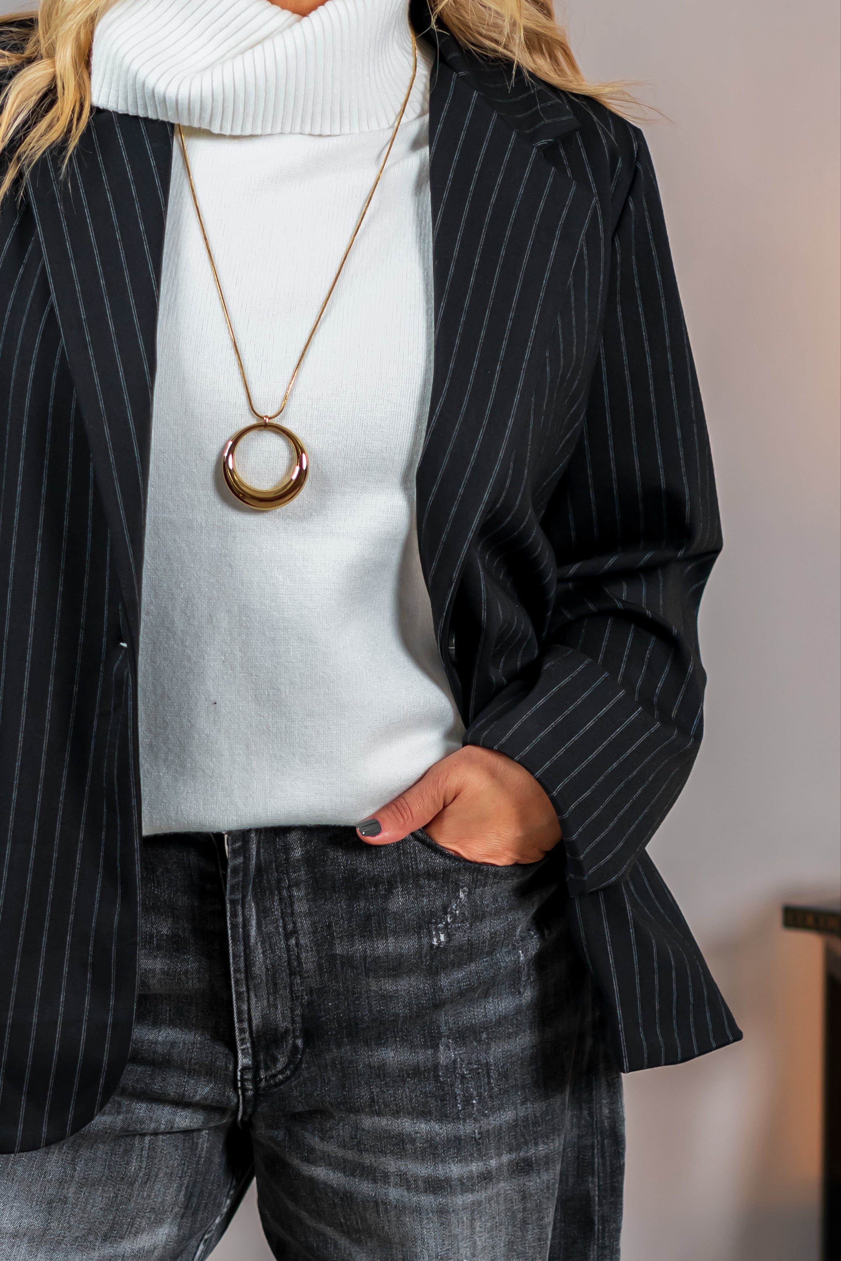 Blazer mit Nadelstreifen, schwarz
