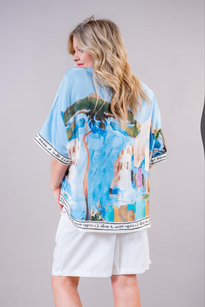 Oversize Blusen-Shirt mit Print, hellblau