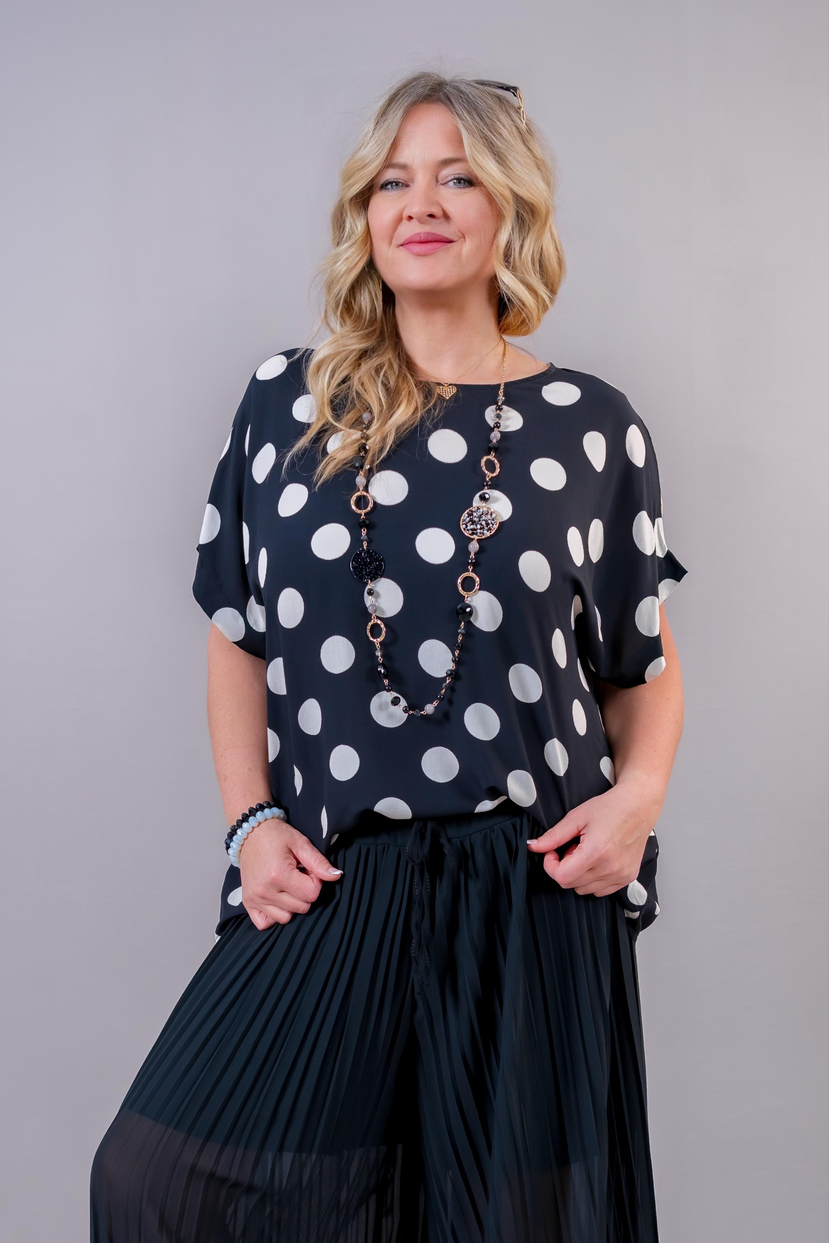 Oversize Shirt mit Punkten, schwarz/creme