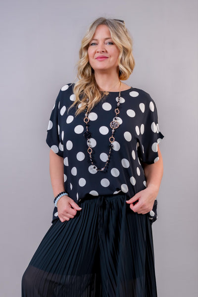 Oversize Shirt mit Punkten, schwarz/creme