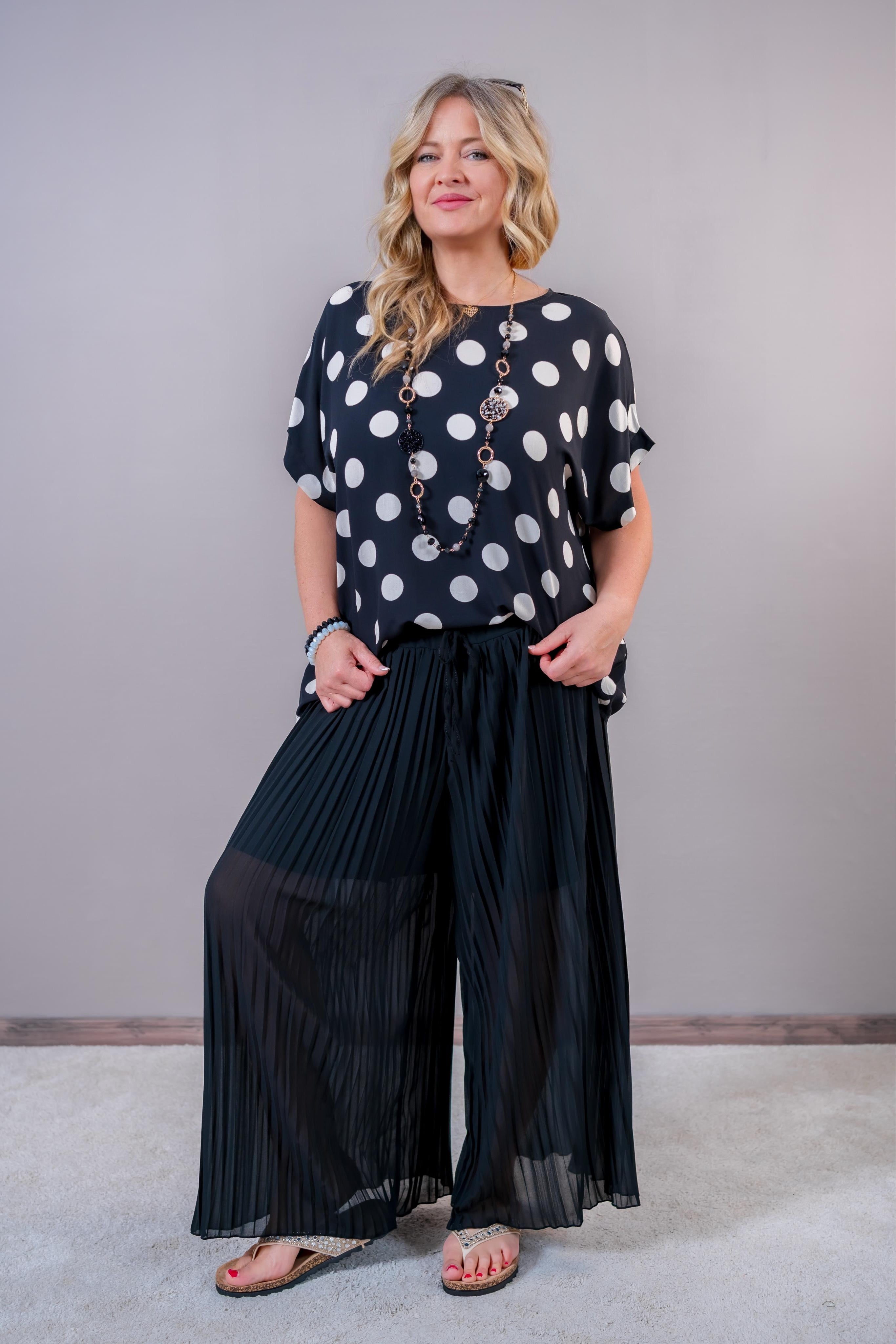 Oversize Shirt mit Punkten, schwarz/creme