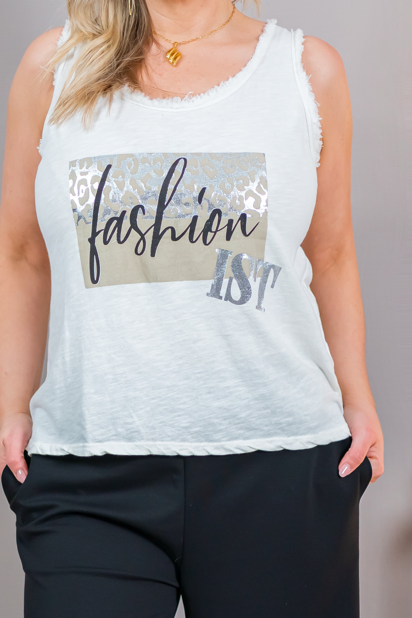 Top mit Metallicprint, ecru