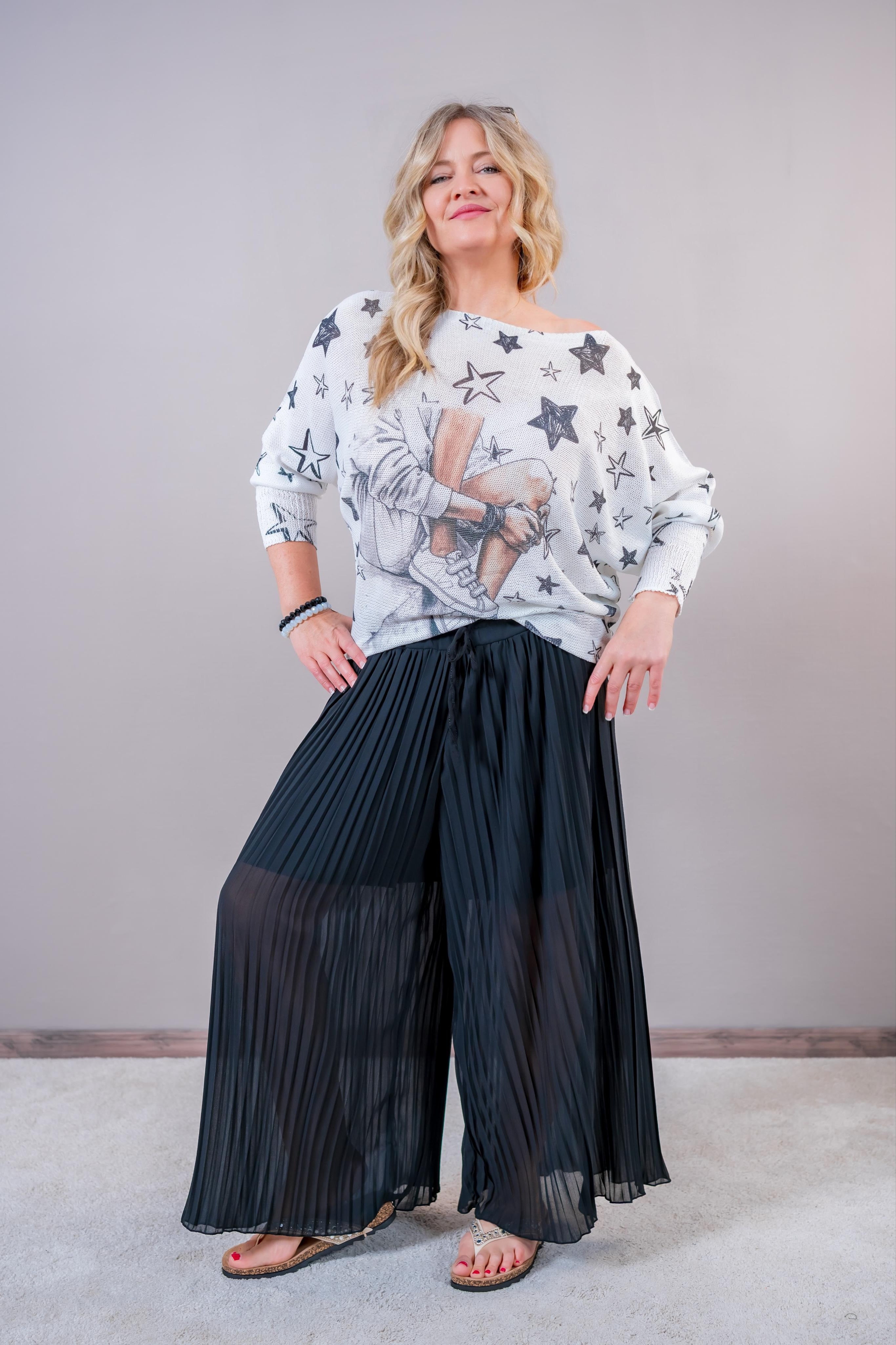 Leichter Sommerpulli mit Print, weiß/schwarz