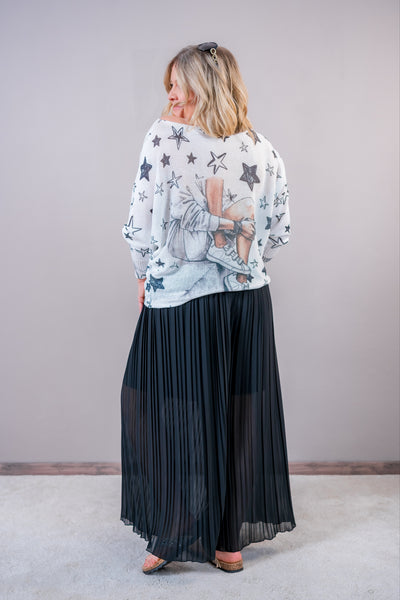 Leichter Sommerpulli mit Print, weiß/schwarz