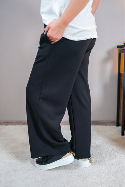 Weiche Hose mit weitem Bein, schwarz