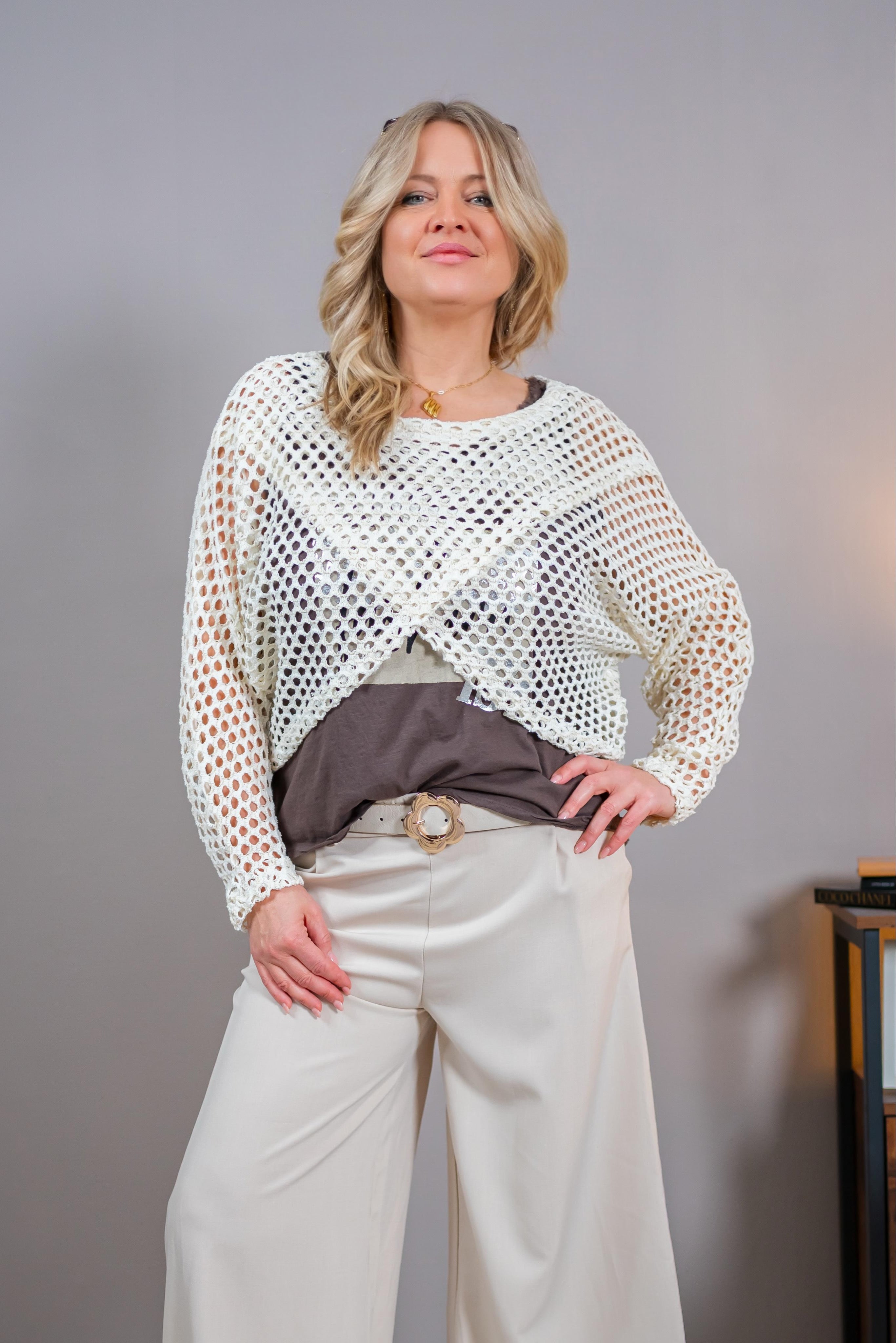Netzshirt im Poncho-Stil, creme