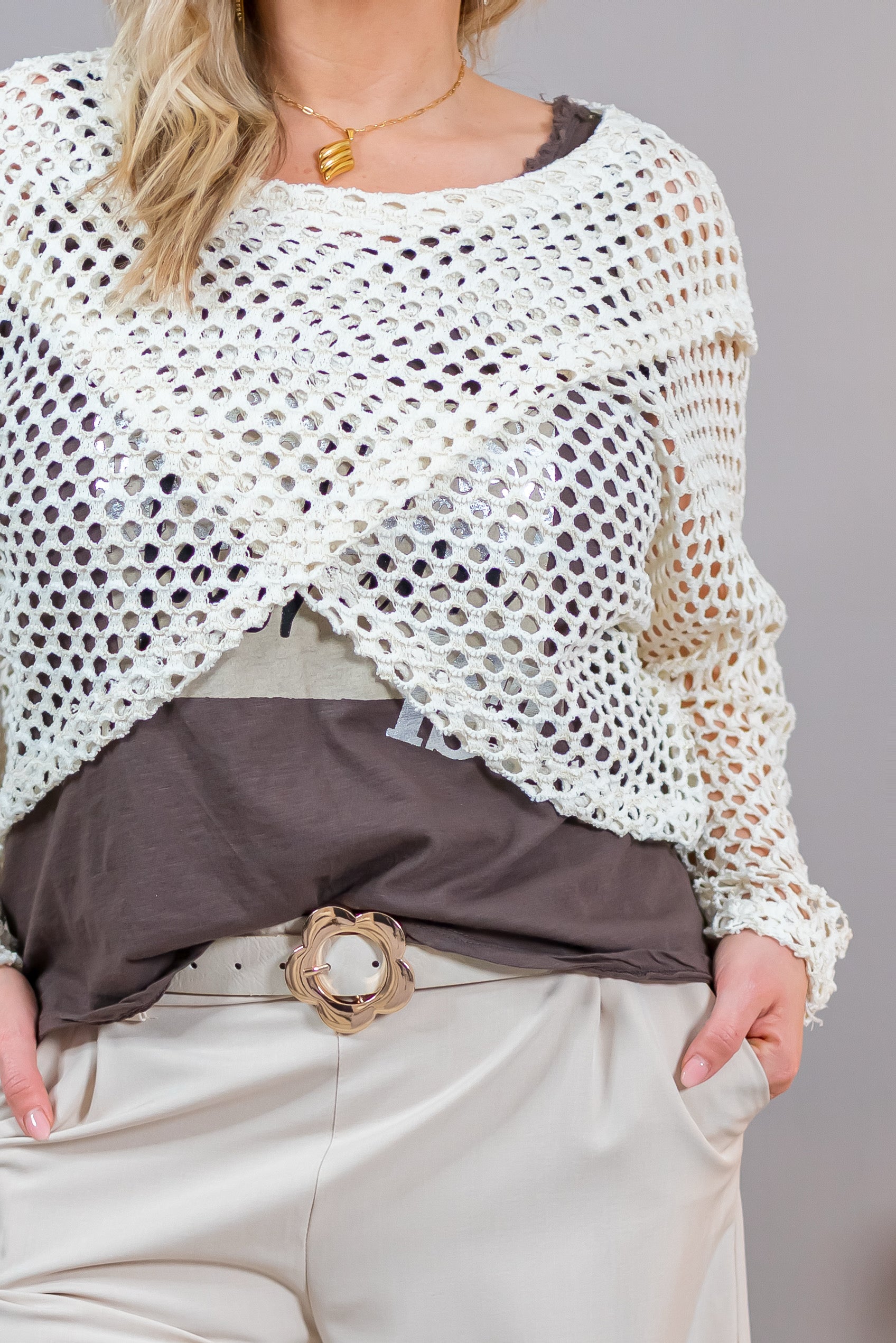 Netzshirt im Poncho-Stil, creme