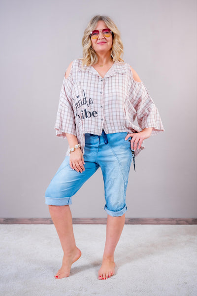 3/4-Hose in Denim-Style mit Ösen, blau