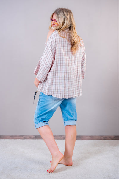Karo-Bluse mit Cut-Outs, rosa