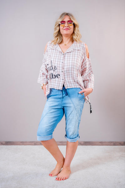 Karo-Bluse mit Cut-Outs, rosa