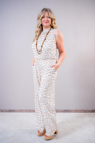 Jumpsuit mit Leo-Design, beige