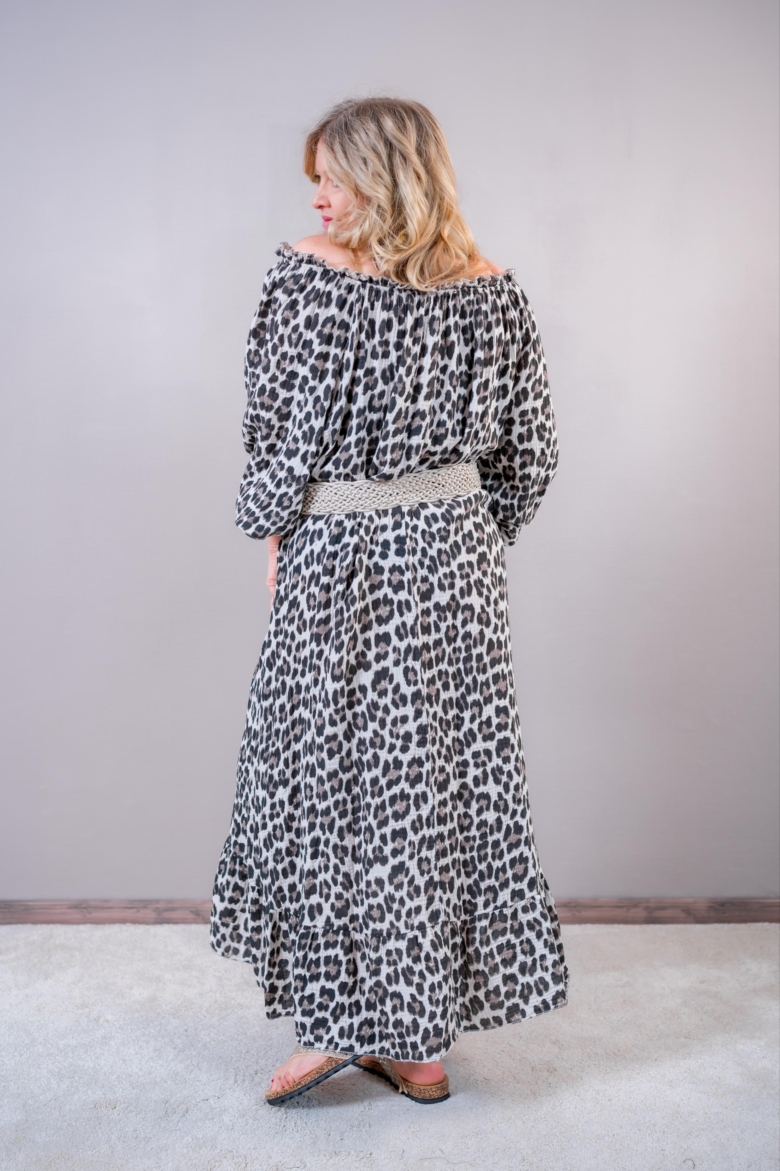 Langes Leo-Kleid, beige