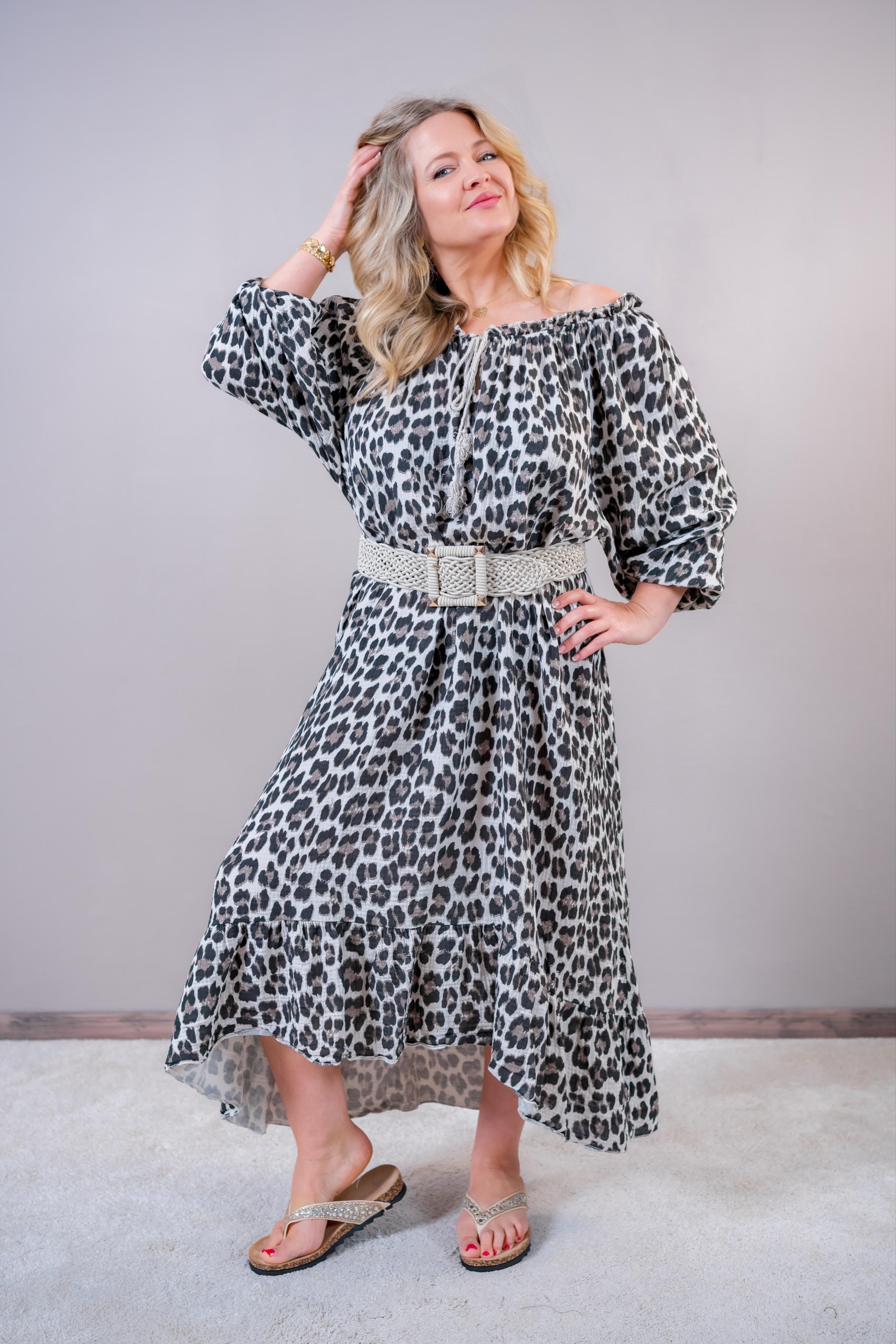 Langes Leo-Kleid, beige