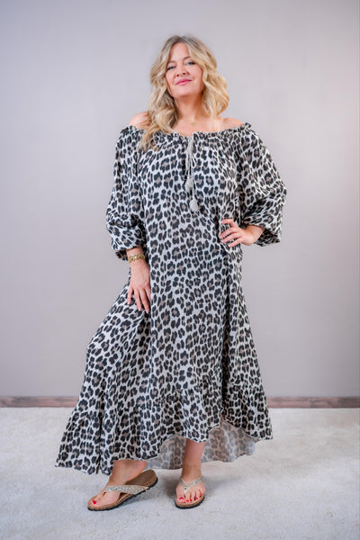 Langes Leo-Kleid, beige