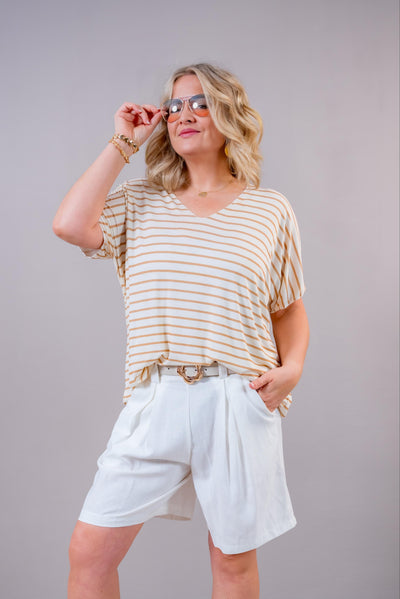 Fließendes Oversize Shirt mit Streifen, beige/creme