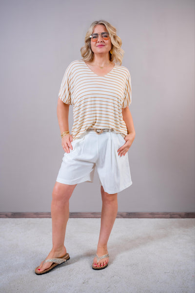 Fließendes Oversize Shirt mit Streifen, beige/creme