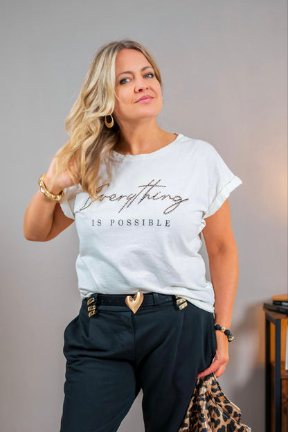 T-Shirt mit Schriftzug, wollweiß