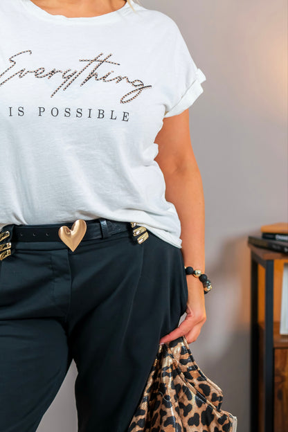 T-Shirt mit Schriftzug, wollweiß