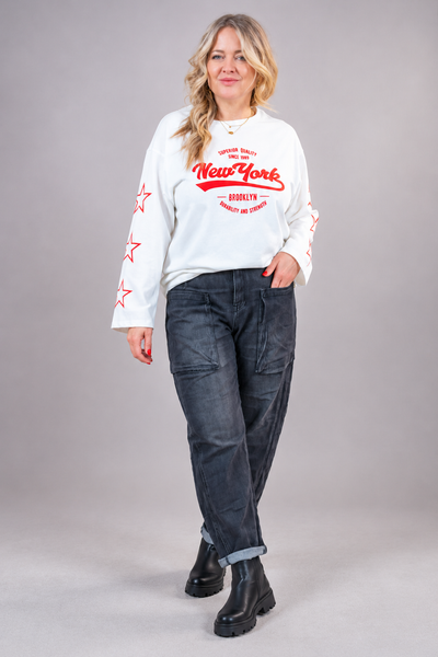 Langarmshirt mit Print, cremeweiß/rot