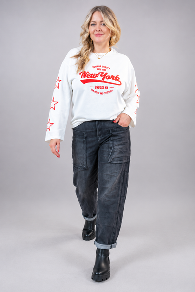 Langarmshirt mit Print, cremeweiß/rot