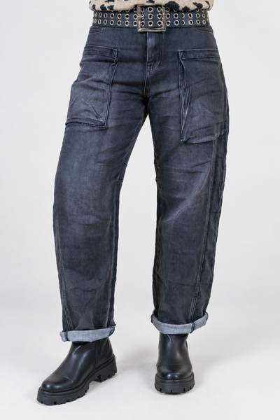 Barrel-Fit Jeans mit aufgesetzten Taschen, black-washed