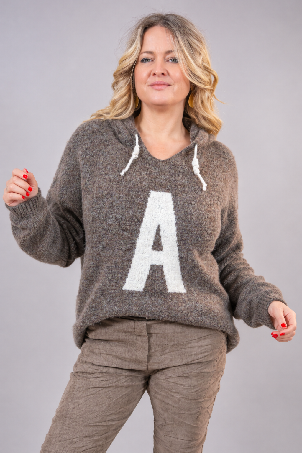 Leichter Strick Hoodie, braun